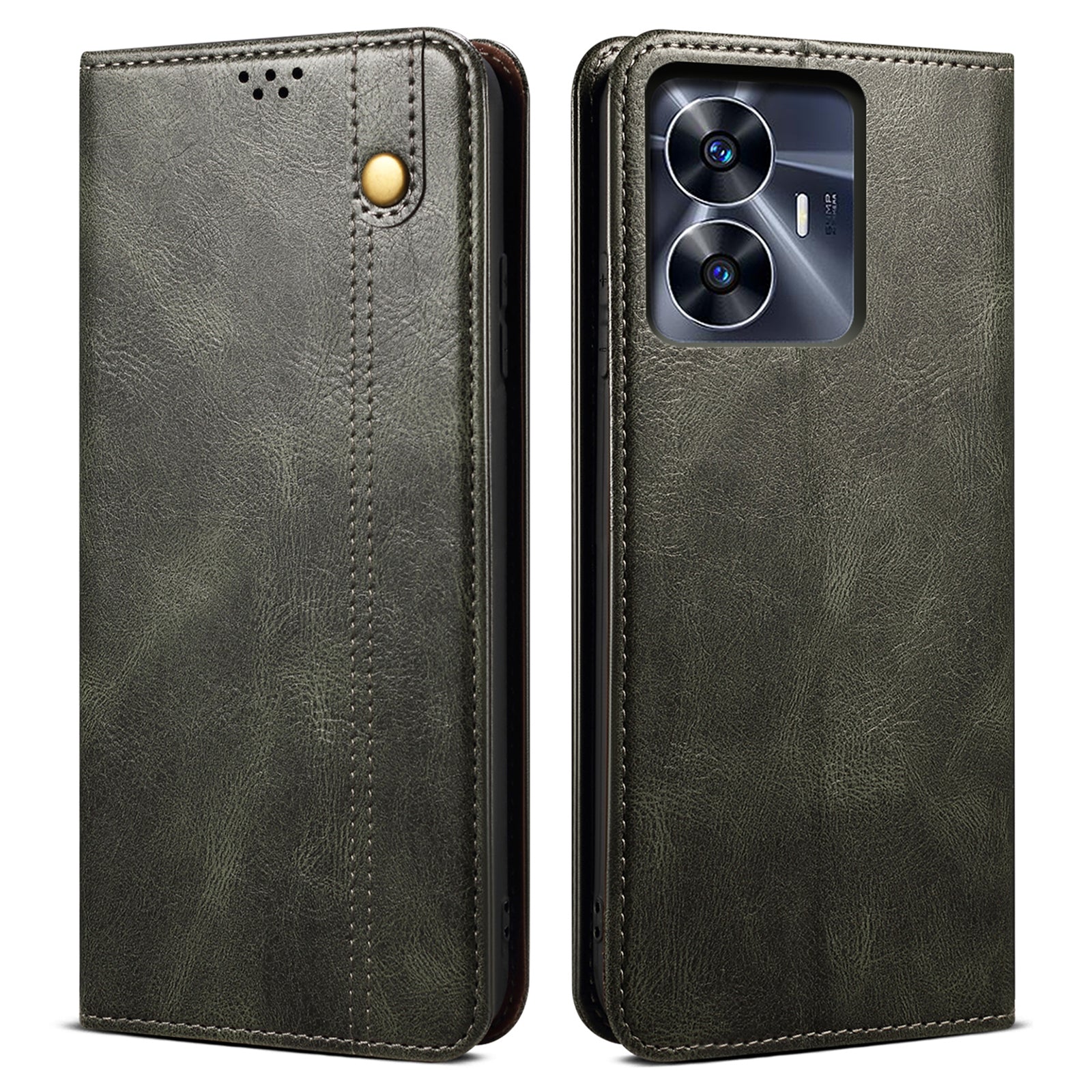 Leather Phone Cover for Realme C55 , Waxy Crazy Horse Texture Phone Case with Stand Wallet