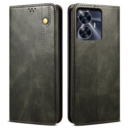 Leather Phone Cover for Realme C55 , Waxy Crazy Horse Texture Phone Case with Stand Wallet