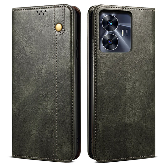 Leather Phone Cover for Realme C55 , Waxy Crazy Horse Texture Phone Case with Stand Wallet