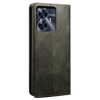 Leather Phone Cover for Realme C55 , Waxy Crazy Horse Texture Phone Case with Stand Wallet