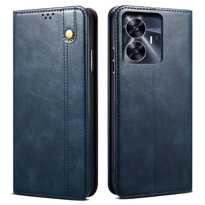 Leather Phone Cover for Realme C55 , Waxy Crazy Horse Texture Phone Case with Stand Wallet