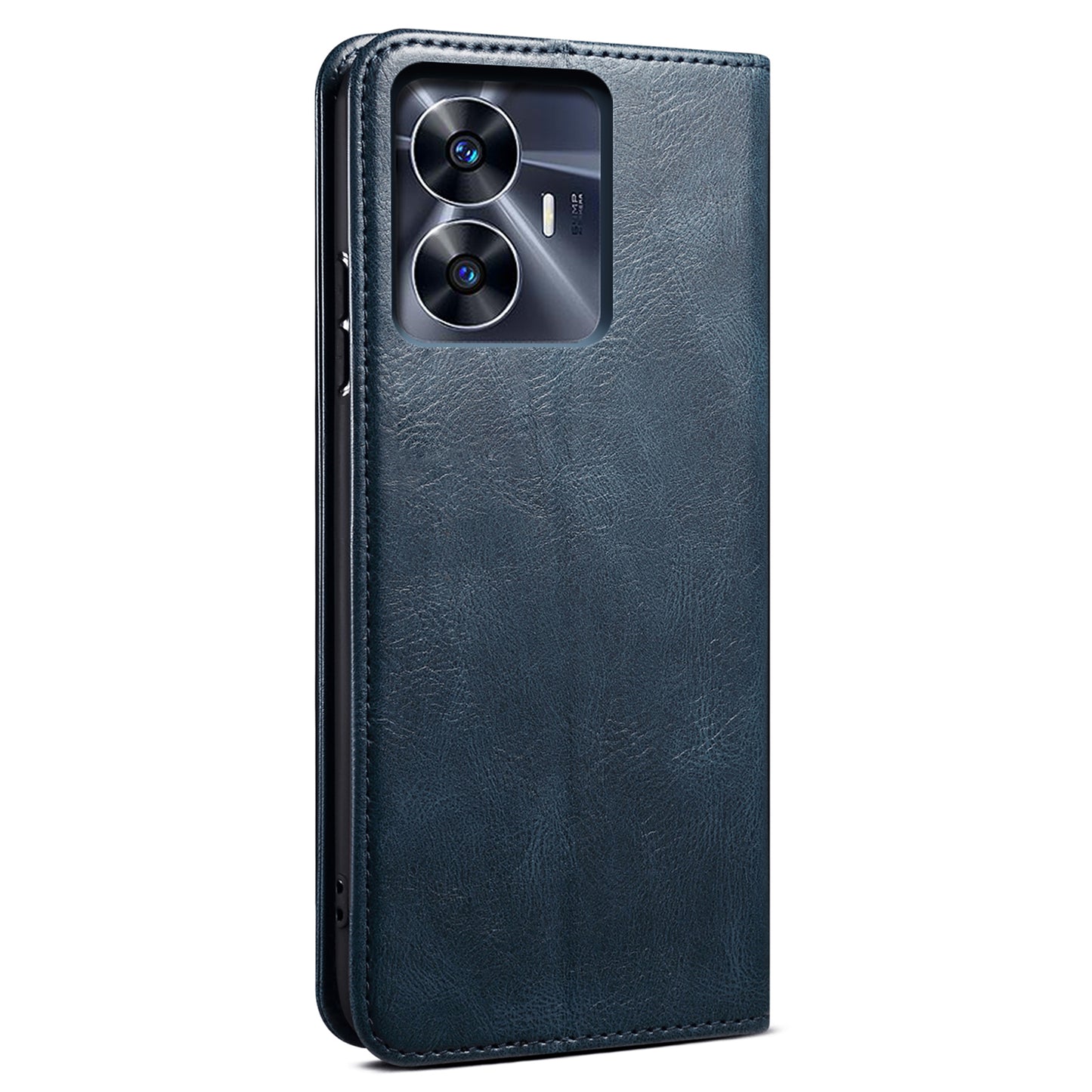 Leather Phone Cover for Realme C55 , Waxy Crazy Horse Texture Phone Case with Stand Wallet