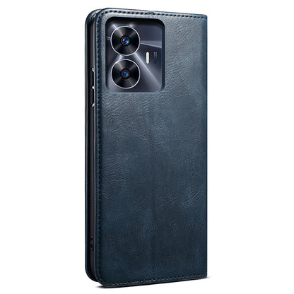 Leather Phone Cover for Realme C55 , Waxy Crazy Horse Texture Phone Case with Stand Wallet