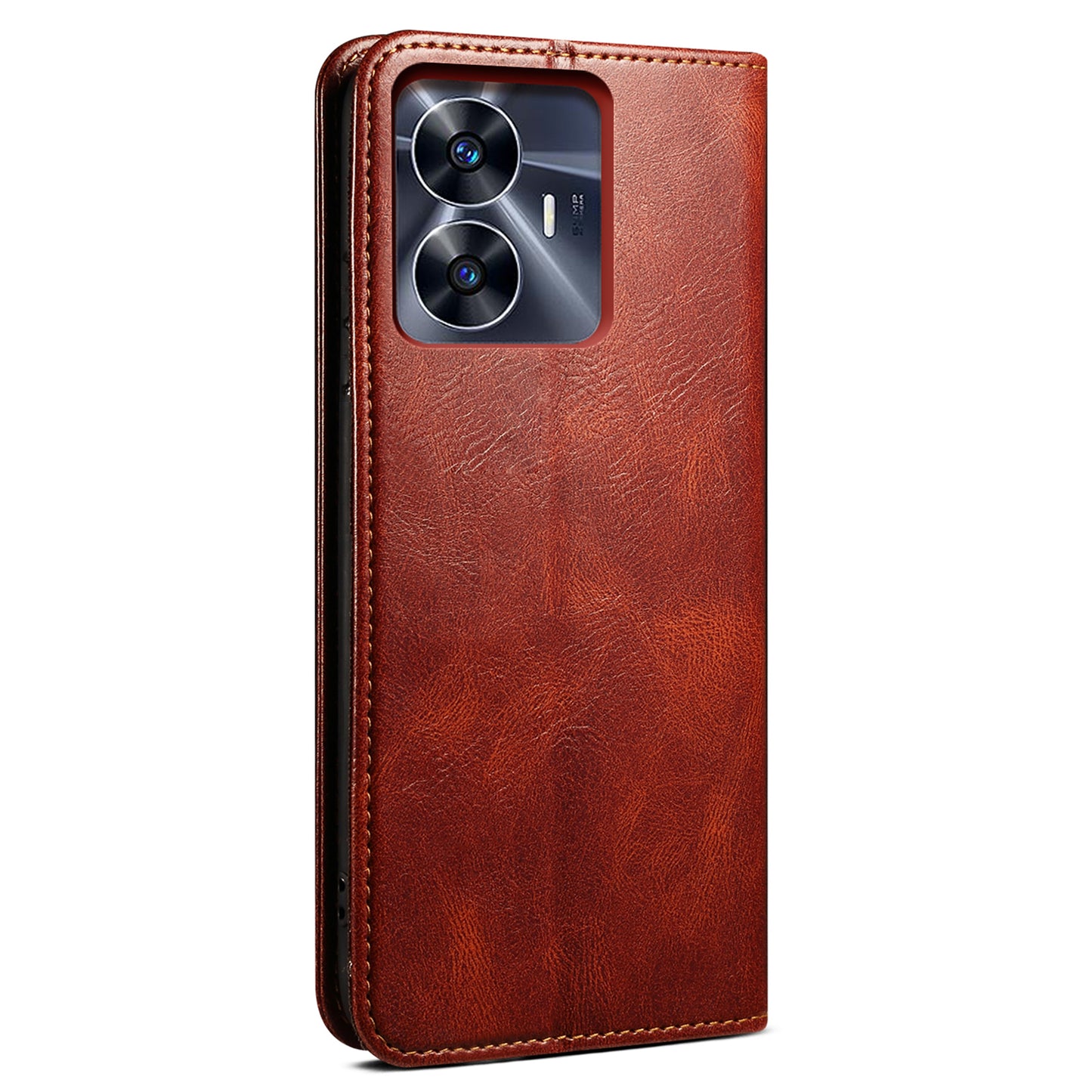 Leather Phone Cover for Realme C55 , Waxy Crazy Horse Texture Phone Case with Stand Wallet