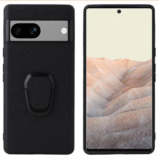 For Google Pixel 7a Phone Case Textured PU Leather Coated TPU + PC Anti-drop Back Cover with Kickstand