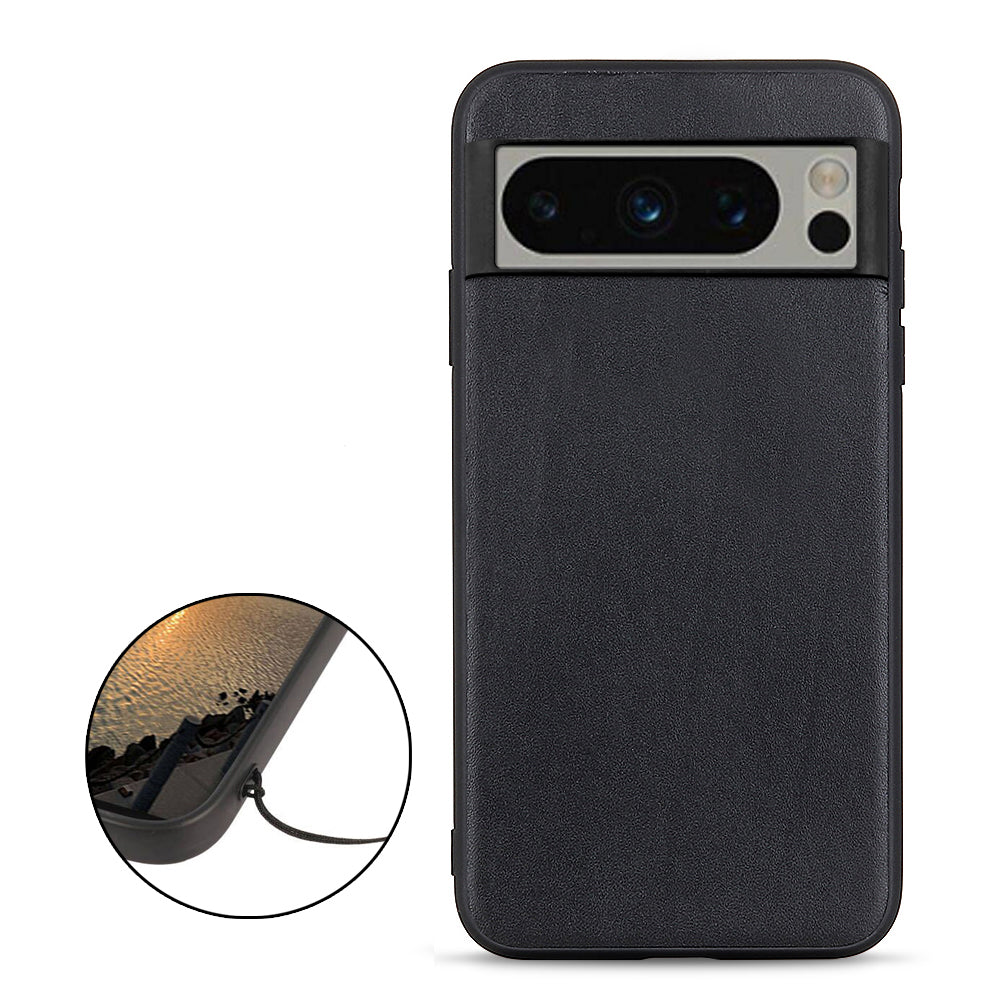 Phone Case for Google Pixel 8 Pro Textured Genuine Cowhide Leather Coated TPU Phone Cover