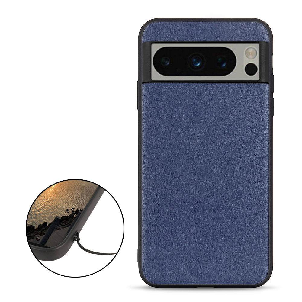 Phone Case for Google Pixel 8 Pro Textured Genuine Cowhide Leather Coated TPU Phone Cover