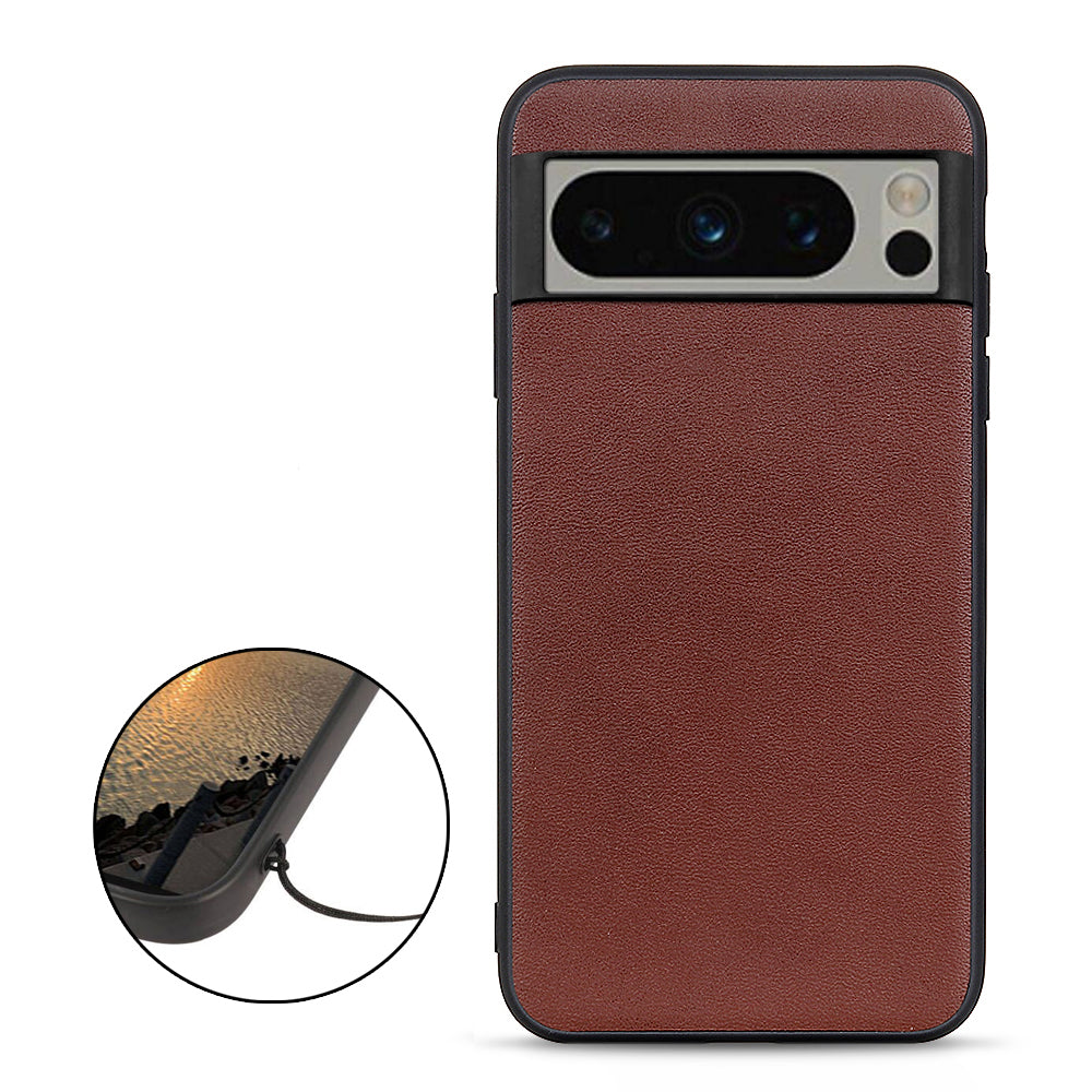 Phone Case for Google Pixel 8 Pro Textured Genuine Cowhide Leather Coated TPU Phone Cover