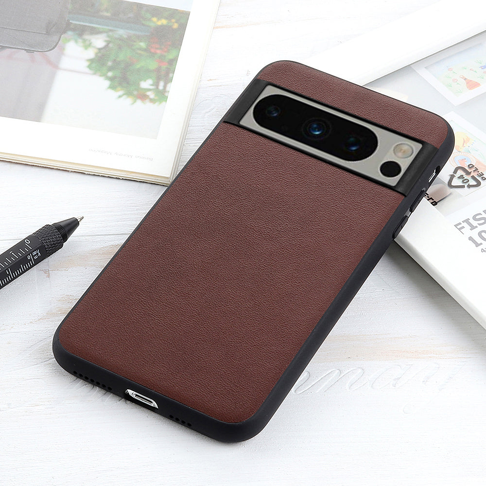 Phone Case for Google Pixel 8 Pro Textured Genuine Cowhide Leather Coated TPU Phone Cover