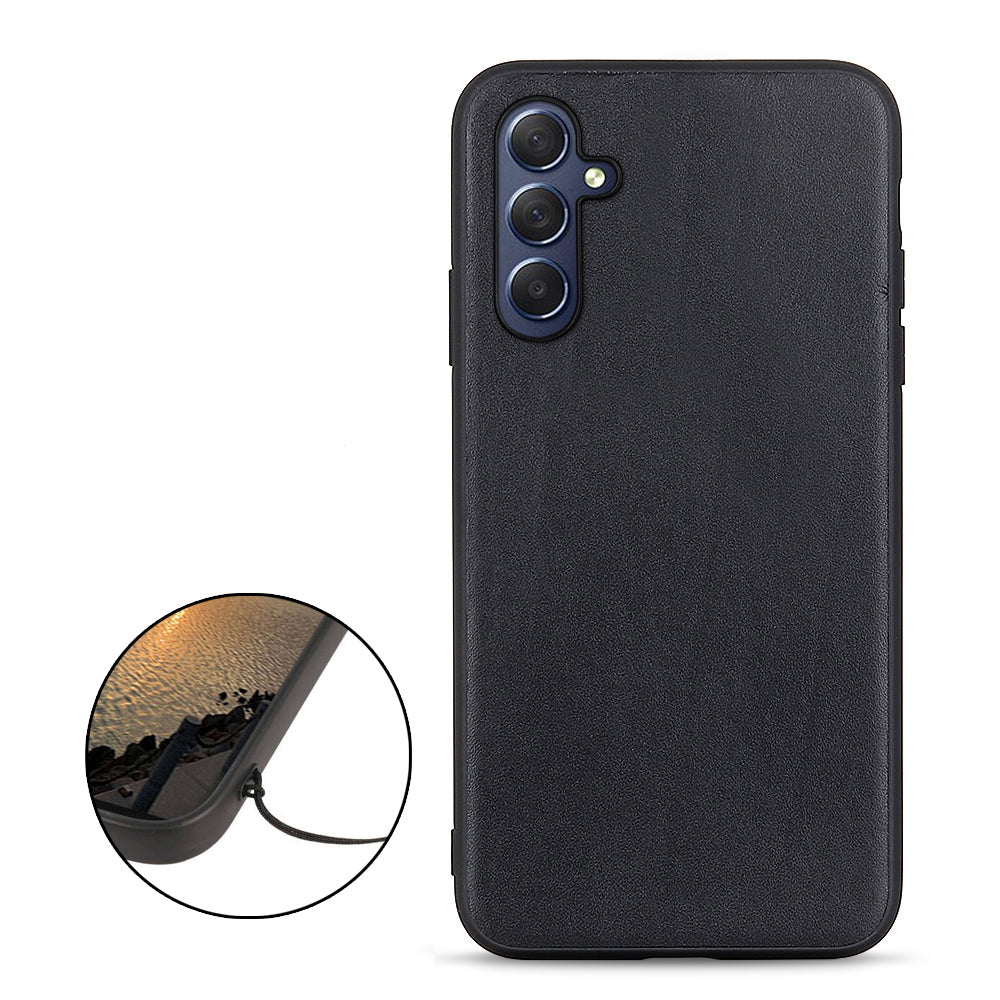 For Samsung Galaxy M54 5G / F54 5G Textured Genuine Cowhide Leather Coated TPU Phone Cover Protective Case