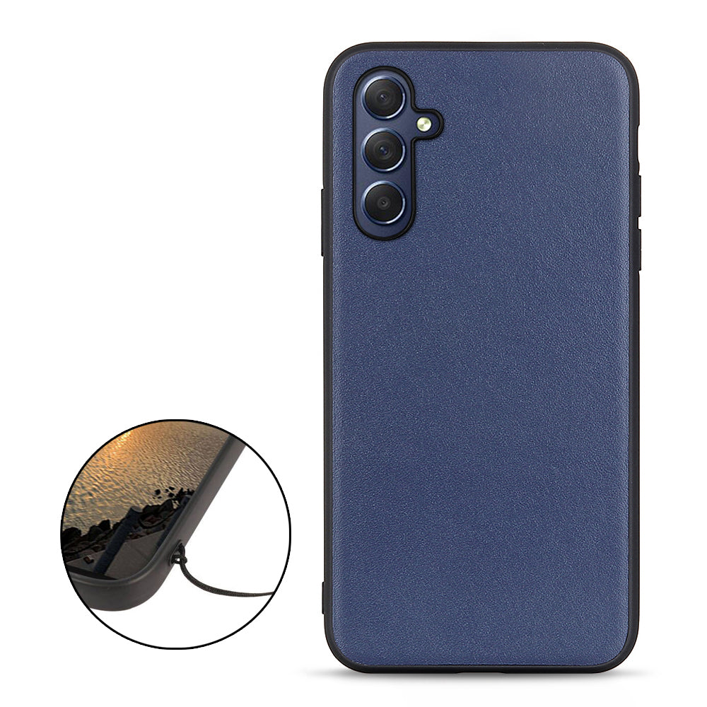 For Samsung Galaxy M54 5G / F54 5G Textured Genuine Cowhide Leather Coated TPU Phone Cover Protective Case