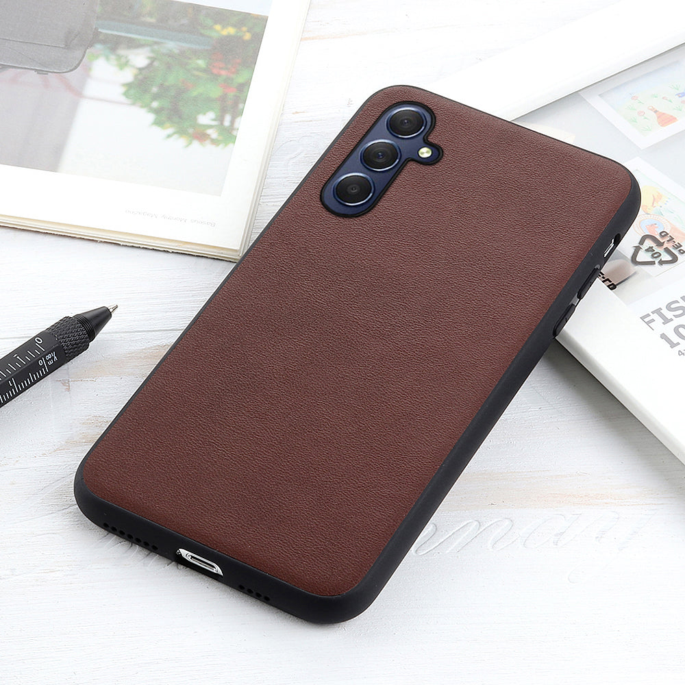 For Samsung Galaxy M54 5G / F54 5G Textured Genuine Cowhide Leather Coated TPU Phone Cover Protective Case