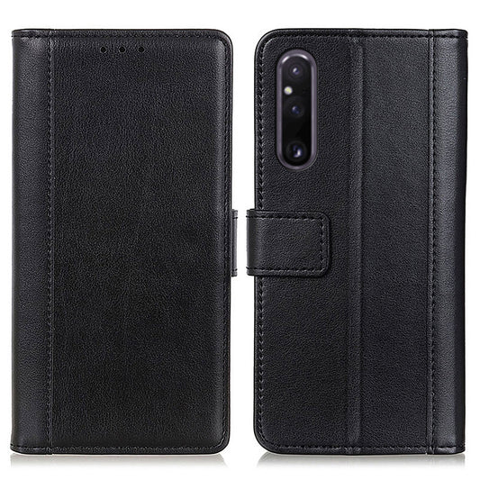 For Sony Xperia 1 V Glossy PU Leather Phone Case Magnetic Clasp Wallet Foldable Stand Cover