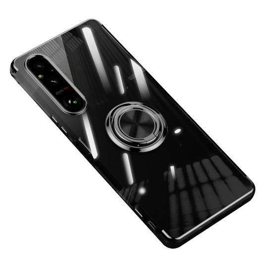 For Sony Xperia 1 V Electroplating TPU Phone Case with Ring Kickstand Anti-drop Back Cover