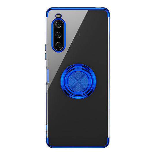 For Sony Xperia 10 V Electroplating TPU Phone Case with Ring Kickstand Shockproof Back Cover