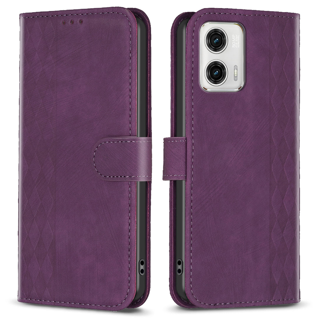 For Motorola Moto G73 5G Imprinting Grid Pattern Stand Cover Magnetic Clasp Phone Wallet Case