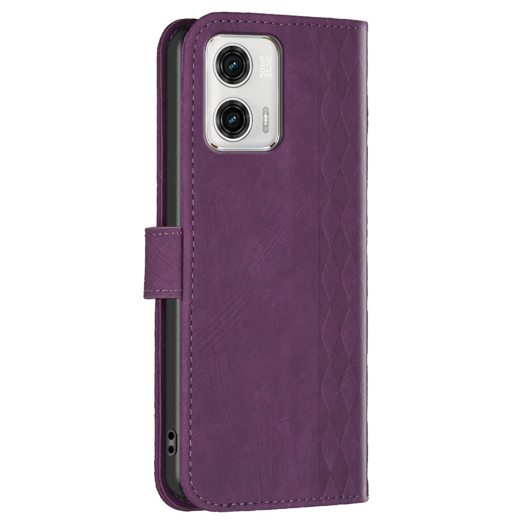 For Motorola Moto G73 5G Imprinting Grid Pattern Stand Cover Magnetic Clasp Phone Wallet Case