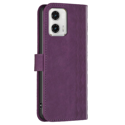 For Motorola Moto G73 5G Imprinting Grid Pattern Stand Cover Magnetic Clasp Phone Wallet Case
