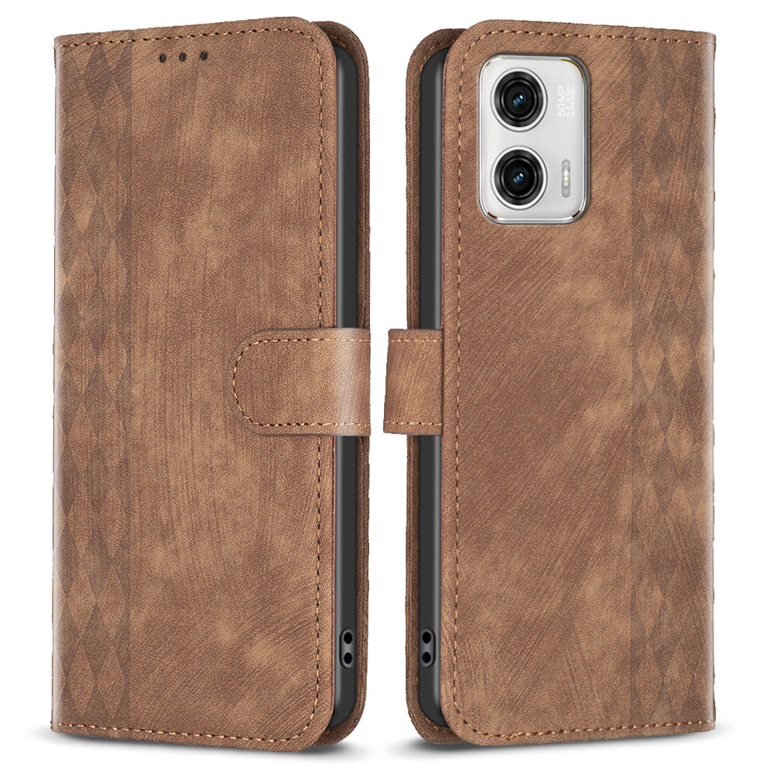 For Motorola Moto G73 5G Imprinting Grid Pattern Stand Cover Magnetic Clasp Phone Wallet Case