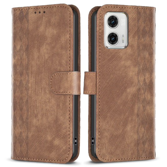 For Motorola Moto G73 5G Imprinting Grid Pattern Stand Cover Magnetic Clasp Phone Wallet Case