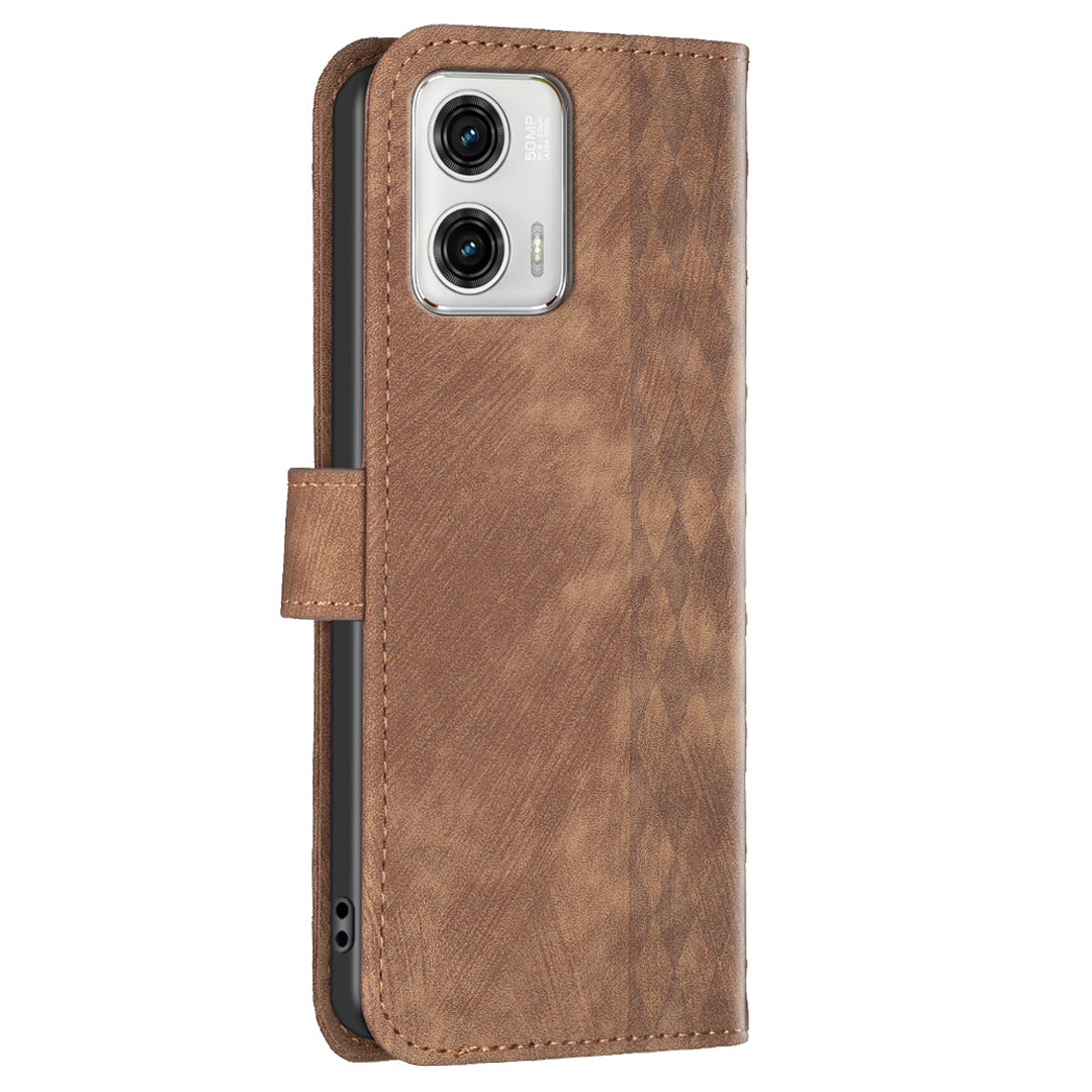 For Motorola Moto G73 5G Imprinting Grid Pattern Stand Cover Magnetic Clasp Phone Wallet Case