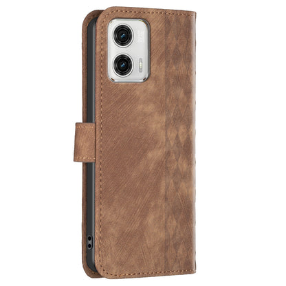 For Motorola Moto G73 5G Imprinting Grid Pattern Stand Cover Magnetic Clasp Phone Wallet Case