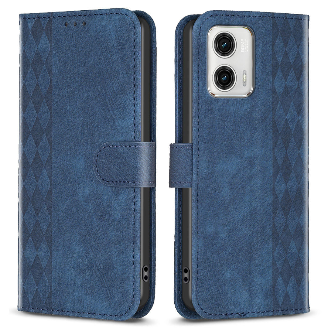 For Motorola Moto G73 5G Imprinting Grid Pattern Stand Cover Magnetic Clasp Phone Wallet Case