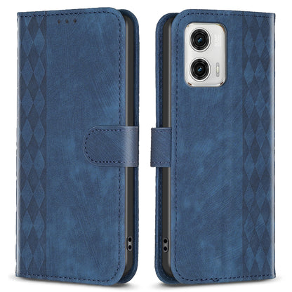 For Motorola Moto G73 5G Imprinting Grid Pattern Stand Cover Magnetic Clasp Phone Wallet Case