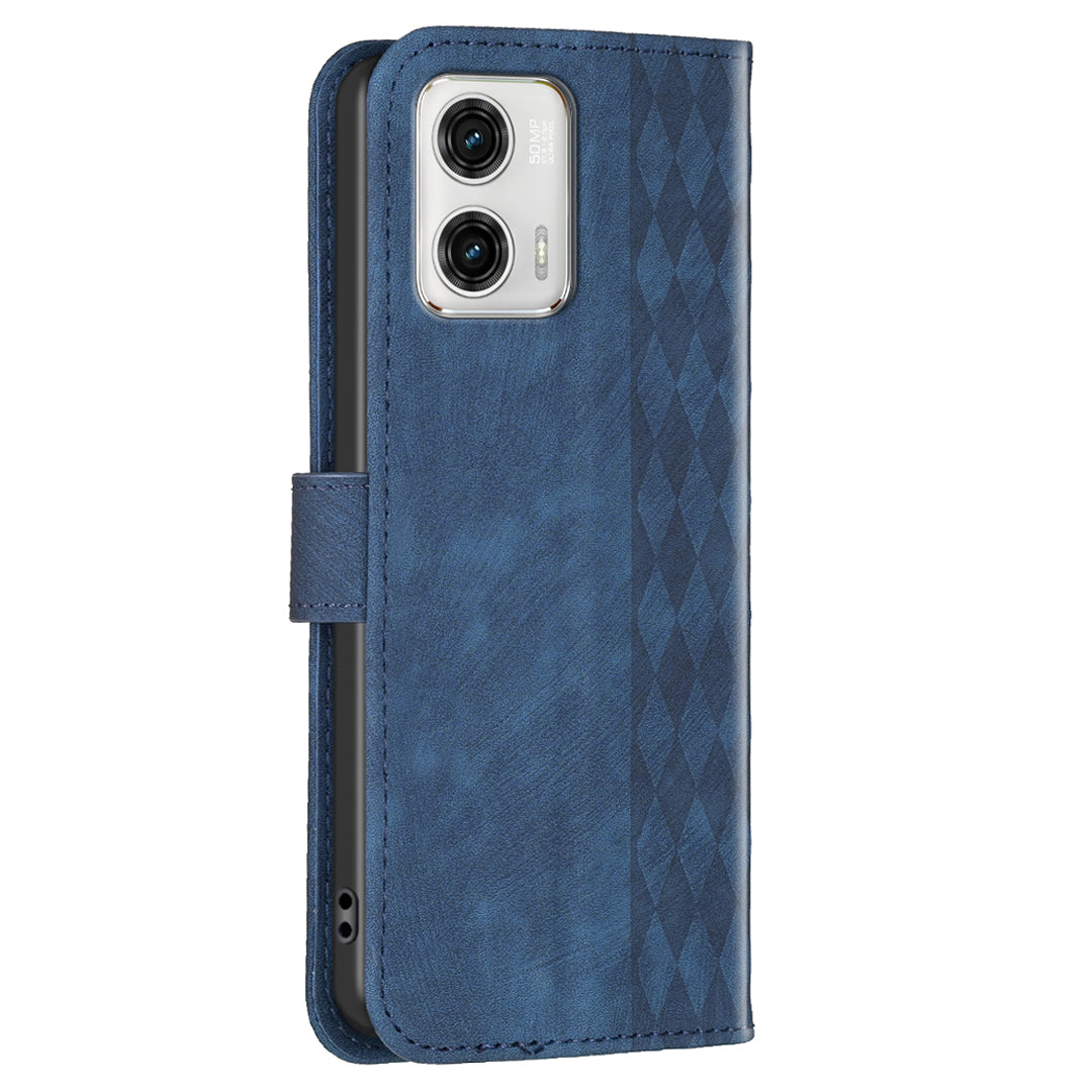 For Motorola Moto G73 5G Imprinting Grid Pattern Stand Cover Magnetic Clasp Phone Wallet Case