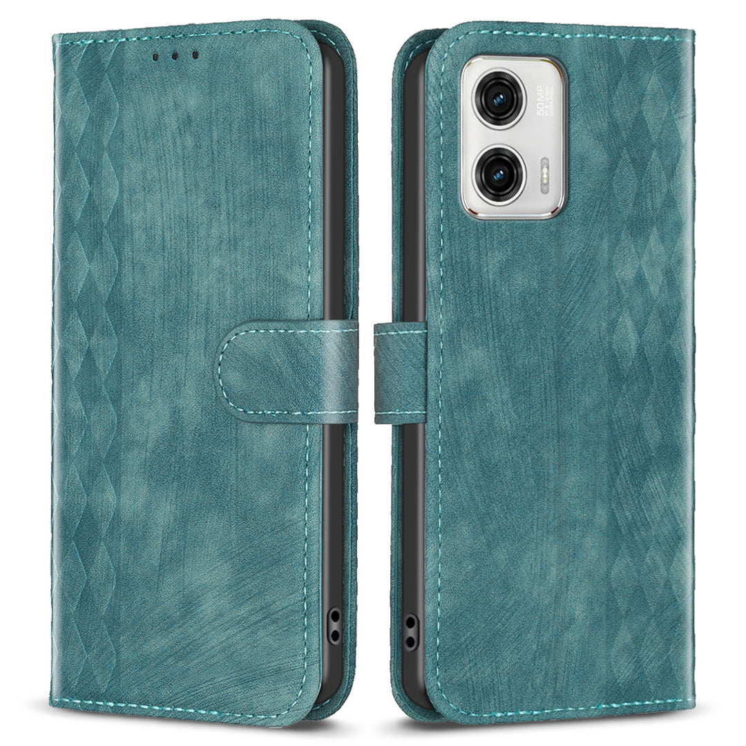 For Motorola Moto G73 5G Imprinting Grid Pattern Stand Cover Magnetic Clasp Phone Wallet Case
