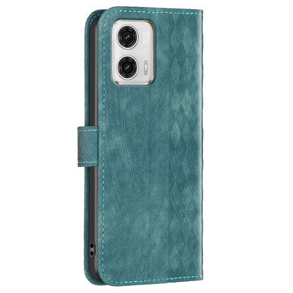 For Motorola Moto G73 5G Imprinting Grid Pattern Stand Cover Magnetic Clasp Phone Wallet Case