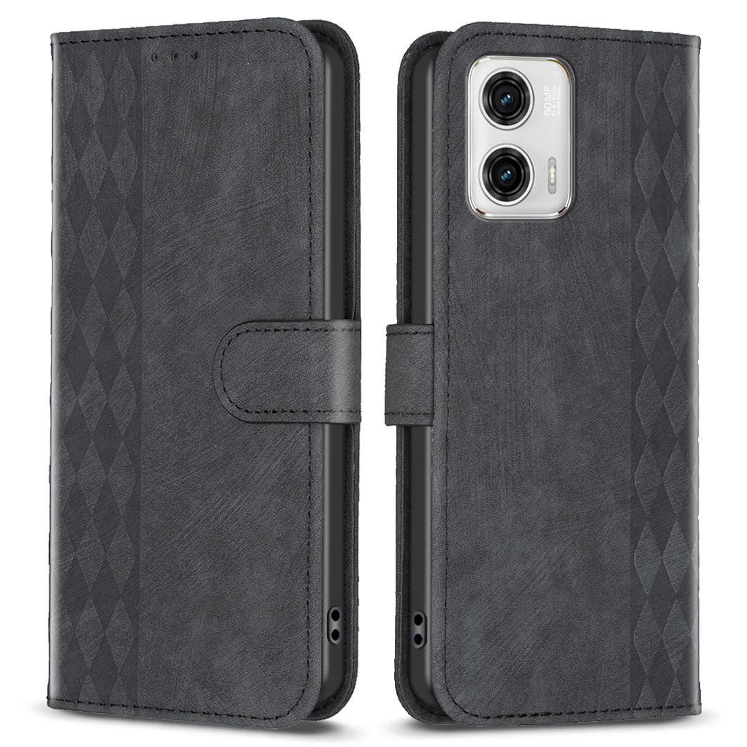 For Motorola Moto G73 5G Imprinting Grid Pattern Stand Cover Magnetic Clasp Phone Wallet Case