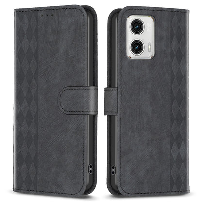 For Motorola Moto G73 5G Imprinting Grid Pattern Stand Cover Magnetic Clasp Phone Wallet Case