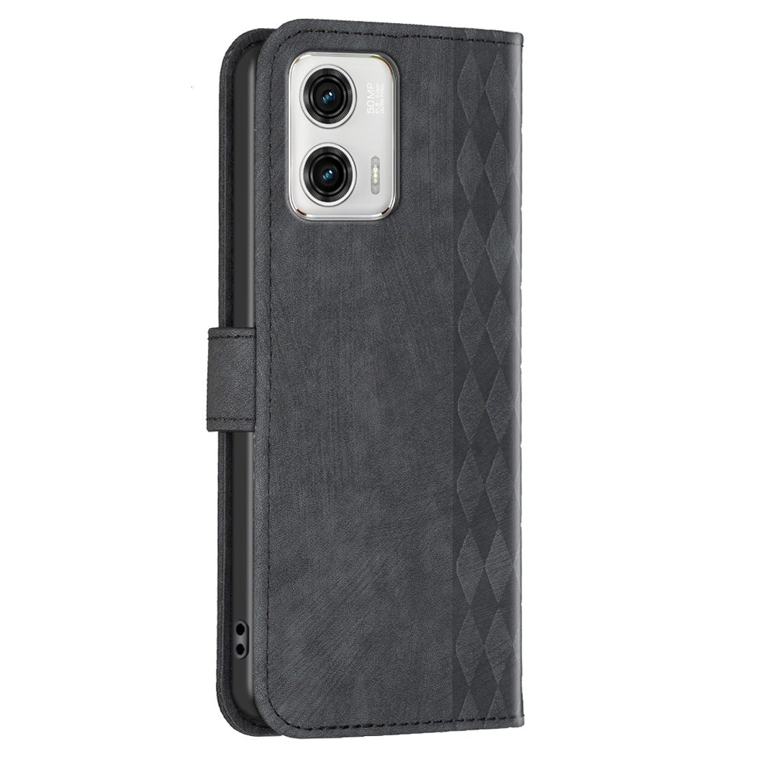 For Motorola Moto G73 5G Imprinting Grid Pattern Stand Cover Magnetic Clasp Phone Wallet Case