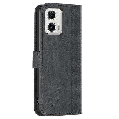 For Motorola Moto G73 5G Imprinting Grid Pattern Stand Cover Magnetic Clasp Phone Wallet Case