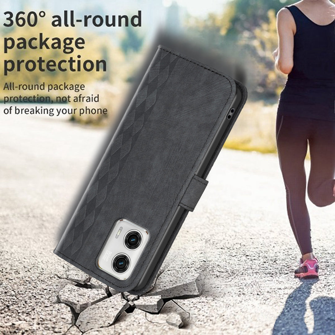 For Motorola Moto G73 5G Imprinting Grid Pattern Stand Cover Magnetic Clasp Phone Wallet Case
