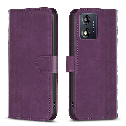 For Motorola Moto E13 4G PU Leather Folio Case Imprinting Grid Pattern Stand Wallet Phone Cover