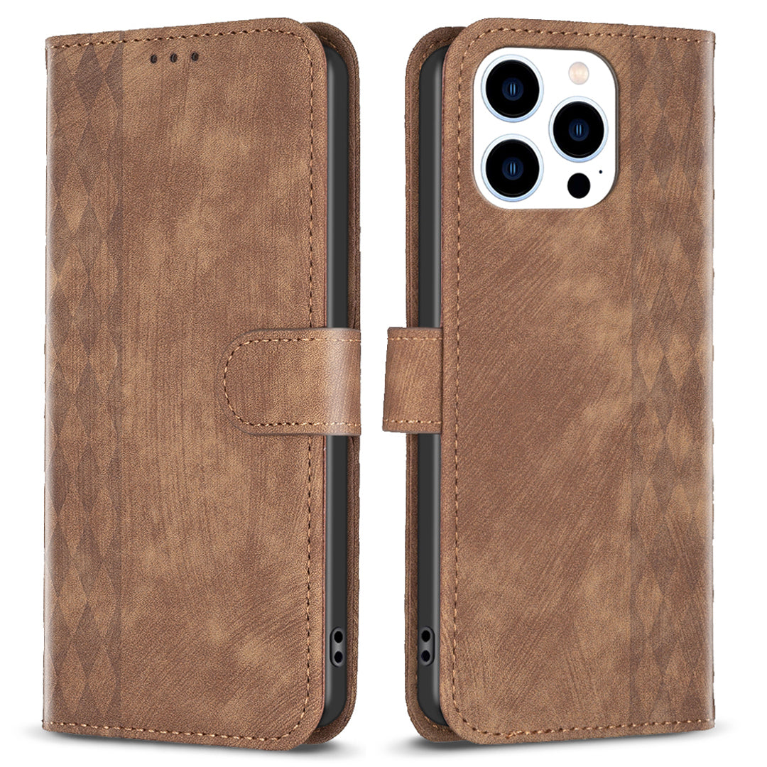 PU Leather Cover for iPhone 13 Pro 6.1 inch Wallet Stand Scratch Proof Imprinted Pattern Flip Phone Case