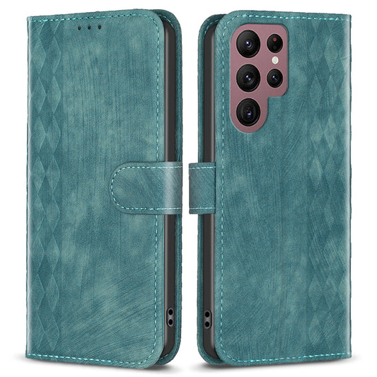 For Samsung Galaxy S22 Ultra 5G Imprinting Pattern Cover Stand Wallet Full Protection Phone Case