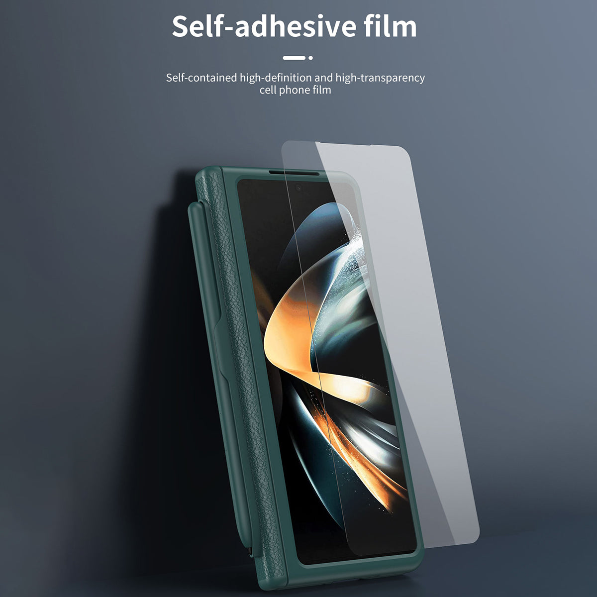 For Samsung Galaxy Z Fold3 5G Hinged Kickstand Case PU Leather + PC Phone Cover with Stylus and Tempered Glass Film