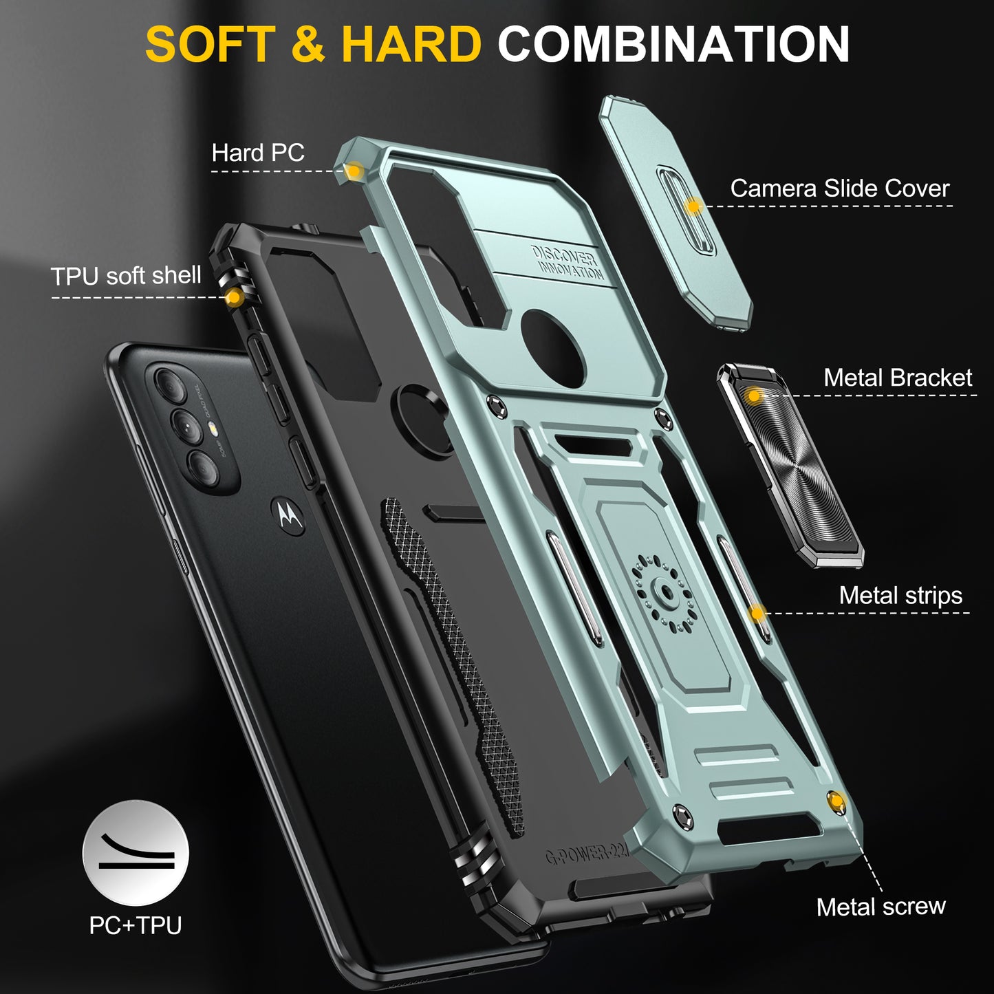 For Motorola Moto G Power 5G Armor Series Kickstand Phone Case PC + TPU Slide Camera Protection Cover
