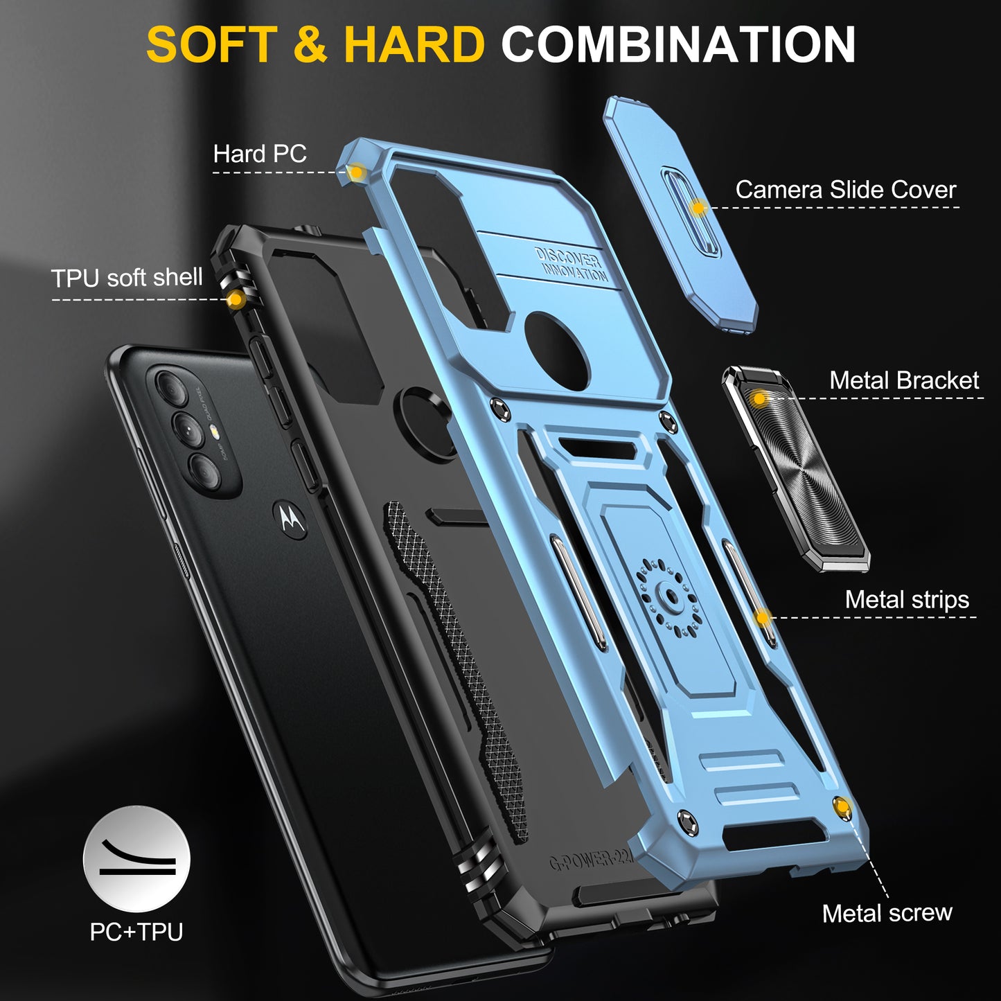 For Motorola Moto G Power 5G Armor Series Kickstand Phone Case PC + TPU Slide Camera Protection Cover