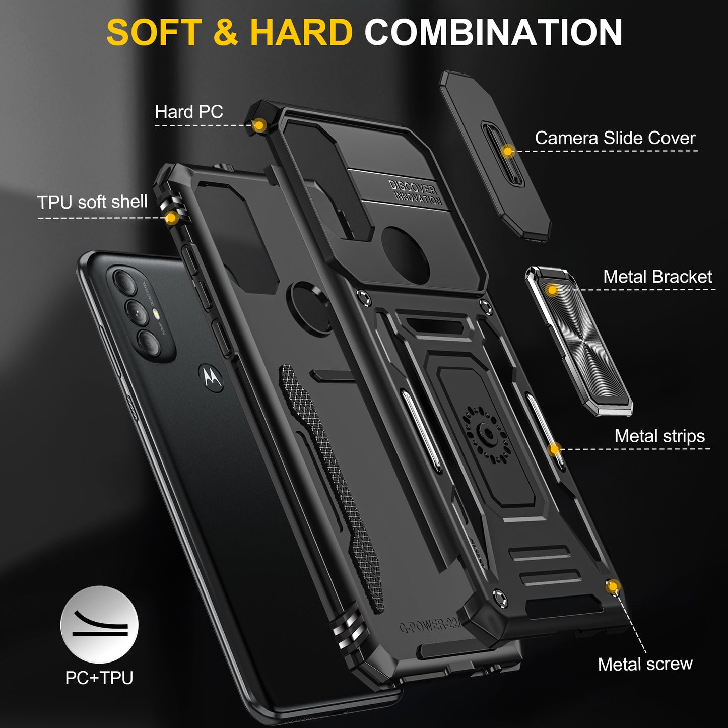 For Motorola Moto G Power 5G Armor Series Kickstand Phone Case PC + TPU Slide Camera Protection Cover