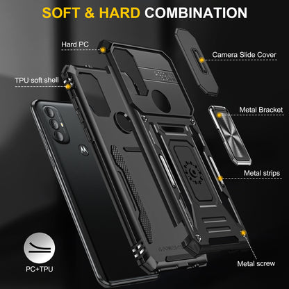 For Motorola Moto G Power 5G Armor Series Kickstand Phone Case PC + TPU Slide Camera Protection Cover