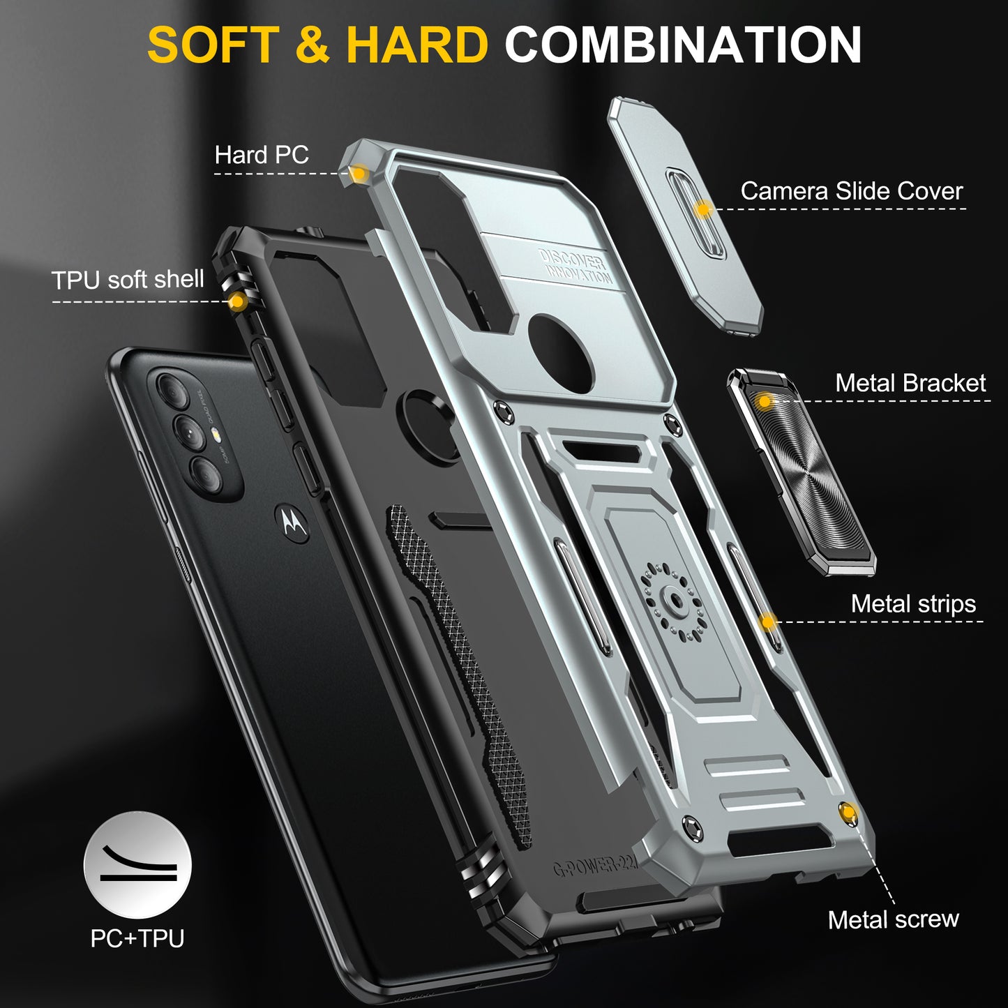 For Motorola Moto G Power 5G Armor Series Kickstand Phone Case PC + TPU Slide Camera Protection Cover