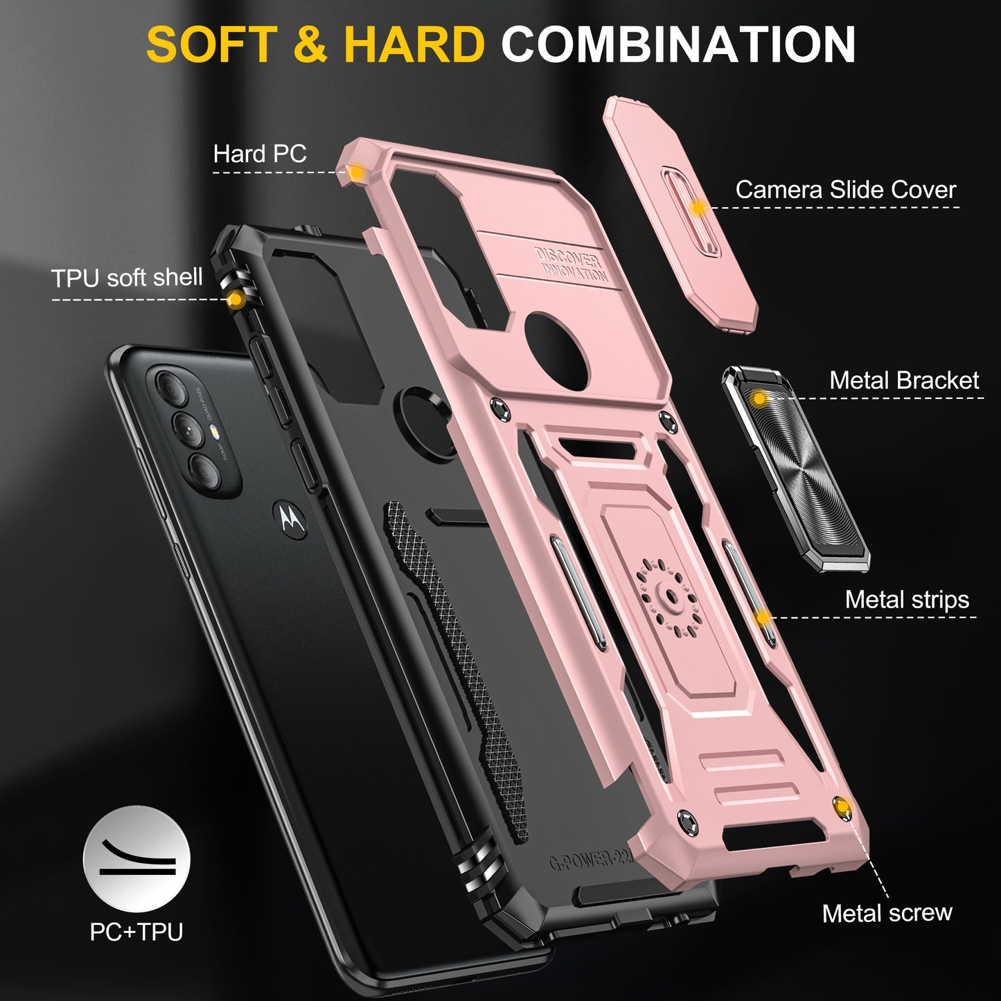 For Motorola Moto G Power 5G Armor Series Kickstand Phone Case PC + TPU Slide Camera Protection Cover