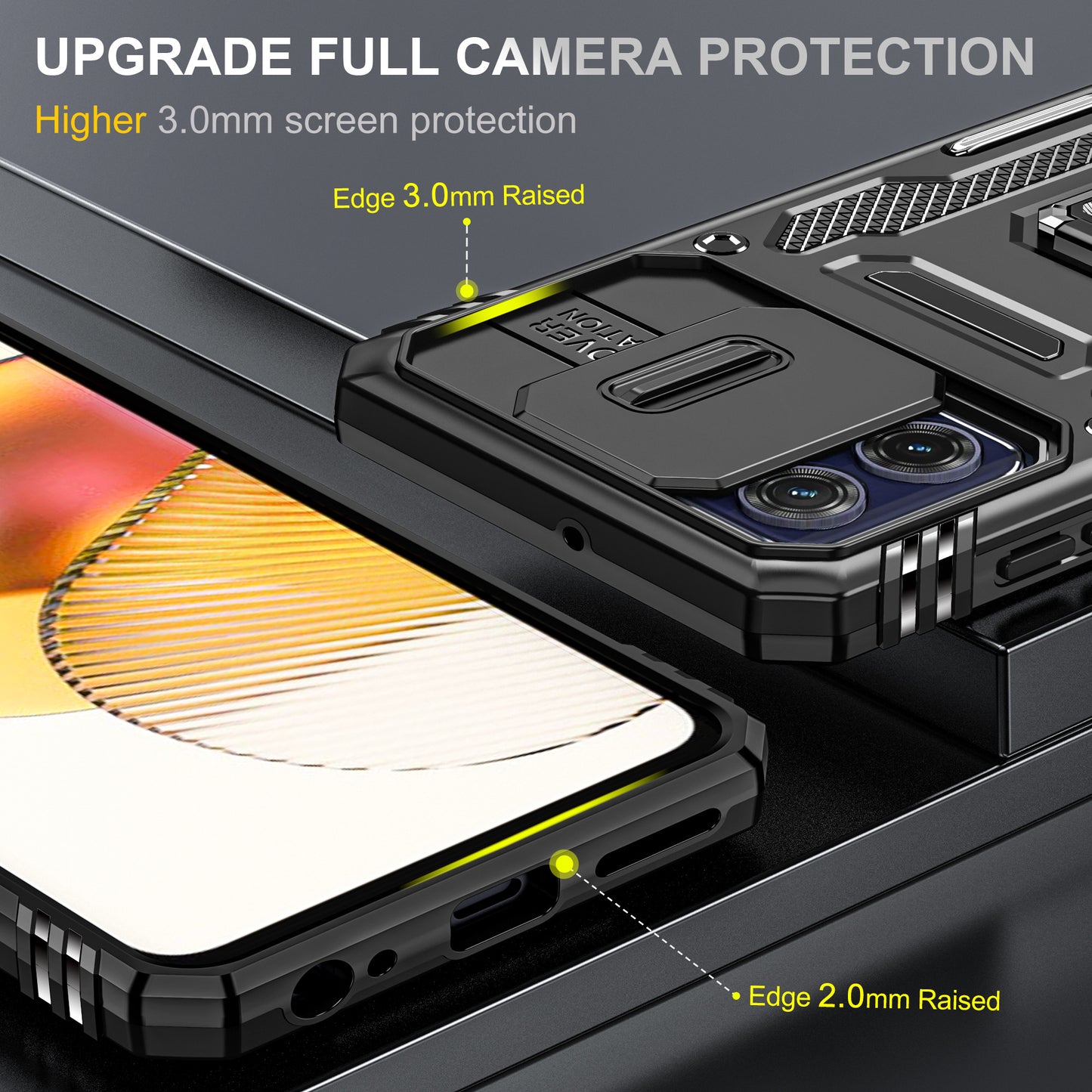 For Motorola Moto G73 5G Armor Series PC + TPU Phone Case Kickstand Shell with Slide Camera Protector Cover