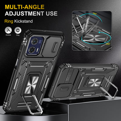 For Motorola Moto G73 5G Armor Series PC + TPU Phone Case Kickstand Shell with Slide Camera Protector Cover