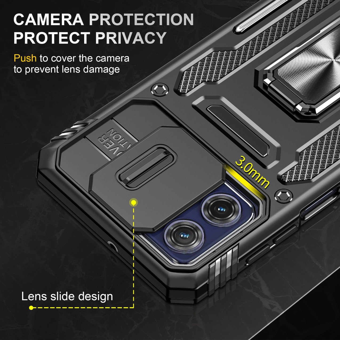 For Motorola Moto G73 5G Armor Series PC + TPU Phone Case Kickstand Shell with Slide Camera Protector Cover