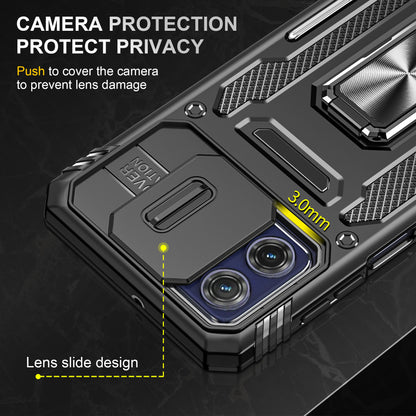 For Motorola Moto G73 5G Armor Series PC + TPU Phone Case Kickstand Shell with Slide Camera Protector Cover